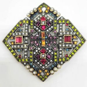 Heidi Daus Intricate Multicolor Swarovski Crystal Vintage Art Deco Pin/Enhancer
